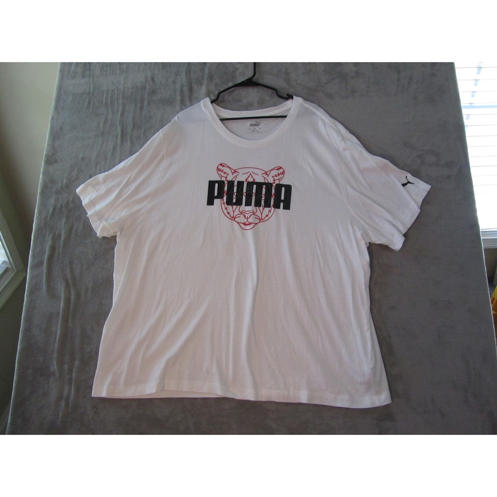 Puma Mens White Graphic T-Shirt Big Cat Logo‎ Short Sleeve Crew Neck 4XL Relaxed